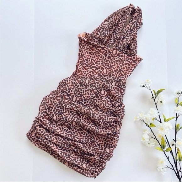 House of CB Clementine Cutout Ruched Mini Dress Animal Bodycon - Picture 7 of 10